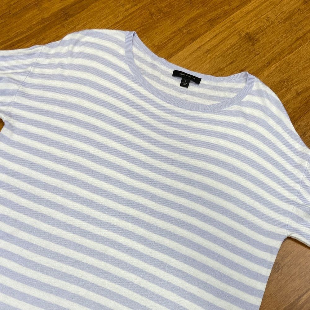 Ann Taylor Lavender and White Striped Long Sleeve Knit Sweater size Medium - Picture 5 of 7